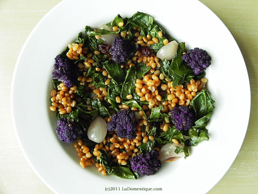 Autumn Salad with kale, purple cauliflower & wheat berries