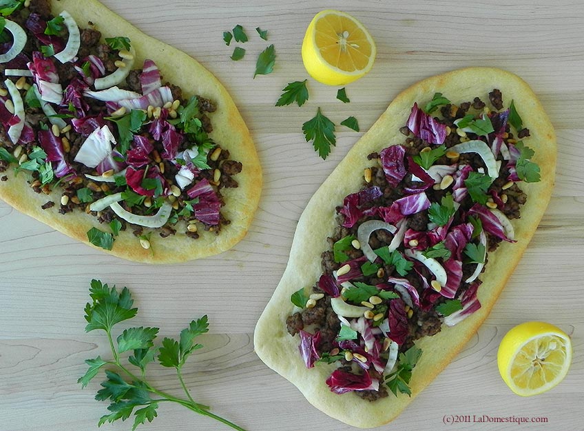 Lebanese Flatbread with Lamb, Pomegrante Molasses & Winter Salad (c)2011 LaDomestique.com Lebanese Flatbread with Lamb, Pomegrante Molasses & Winter Salad (c)2011 LaDomestique.com