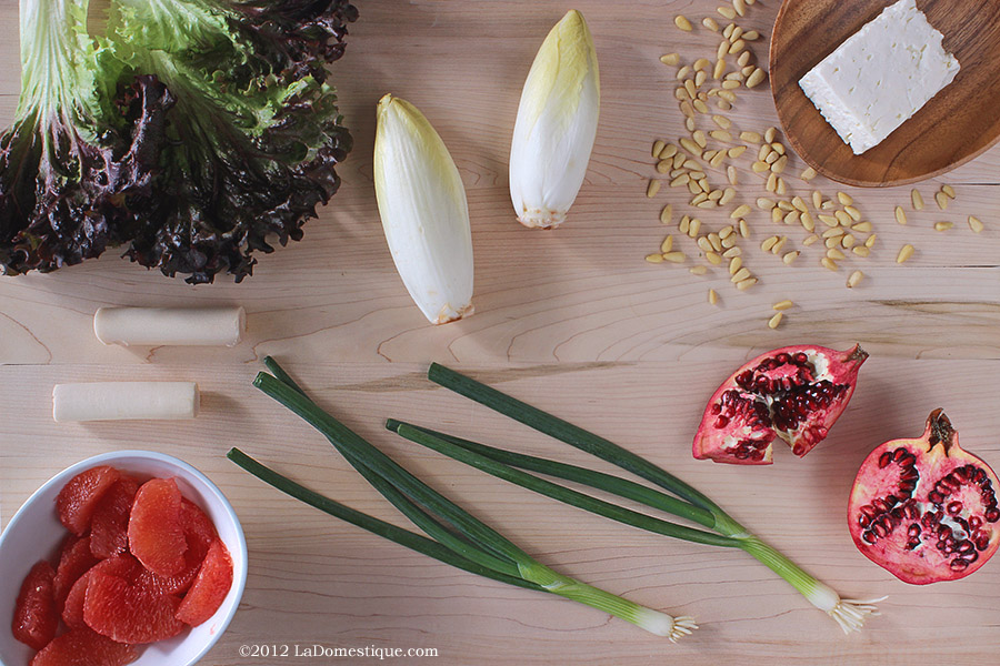 Ingredients for Winter Grapefruit Salad with Citrus-Ginger Vinaigrette (c)2012 LaDomestique.com