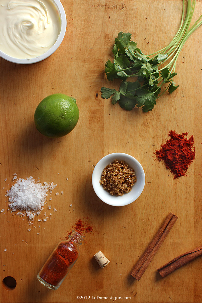 Ingredients for Coffee-Baked Sweet Potatoes with Chili Spice, Crème Fraîche, Lime & Cilantro (c)2012 LaDomestique.com