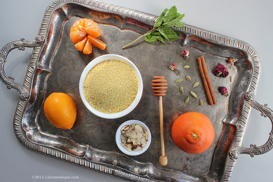 Ingredients for Rose Water Infused Couscous with Citrus, Yogurt, and Almonds (c)2012 LaDomestique.com