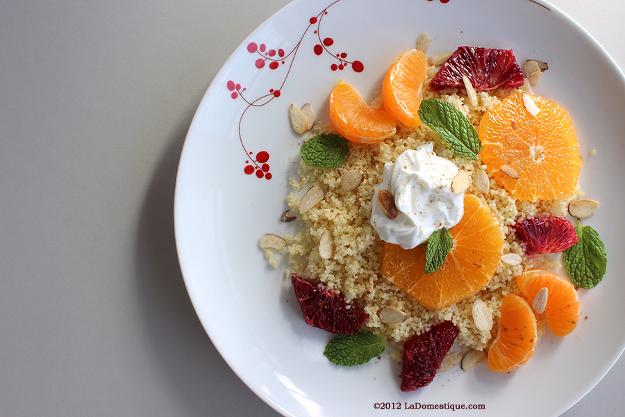 Rose Water Scented Couscous with Citrus, Yogurt, and Almonds (c)2012 LaDomestique.com