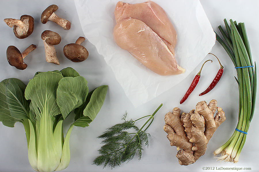 Poached Chicken and Bok Choy in Ginger Broth (c)2012 LaDomestique.com Poached Chicken and Bok Choy in Ginger Broth (c)2012 LaDomestique.com