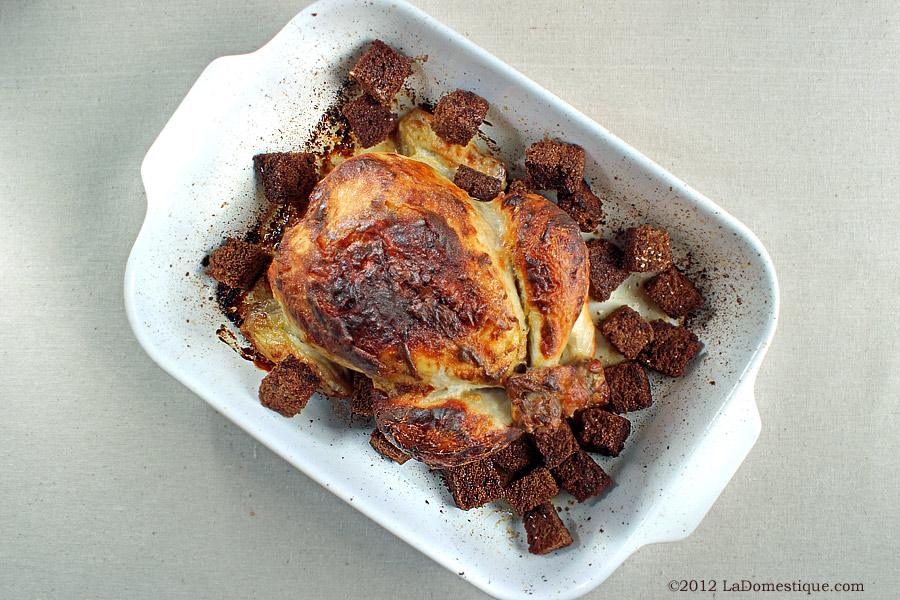 Roast Chicken with Mustard and Pumpernickel Croutons