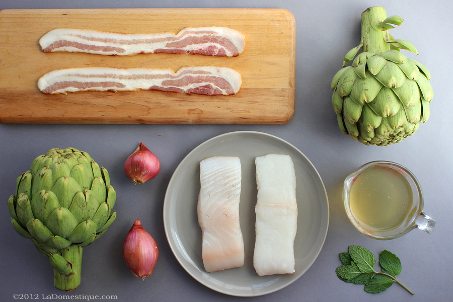 Ingredients for Braised Halibut with Artichokes (c)2012 LaDomestique.com