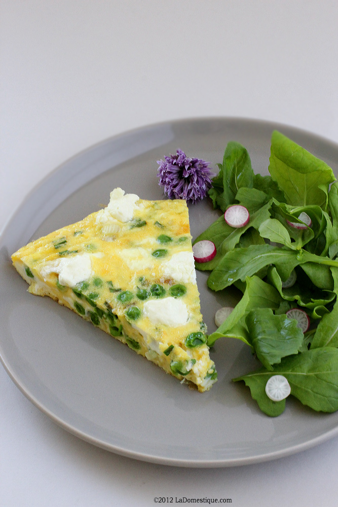 Spring Onion, Pea, and Chive Frittata with Goat Cheese (c)2012 LaDomestique.com