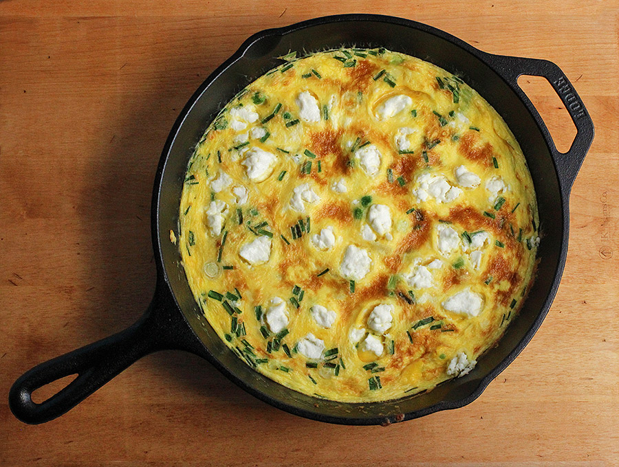 Spring Onion, Pea, and Chive Frittata with Goat Cheese (c)2012