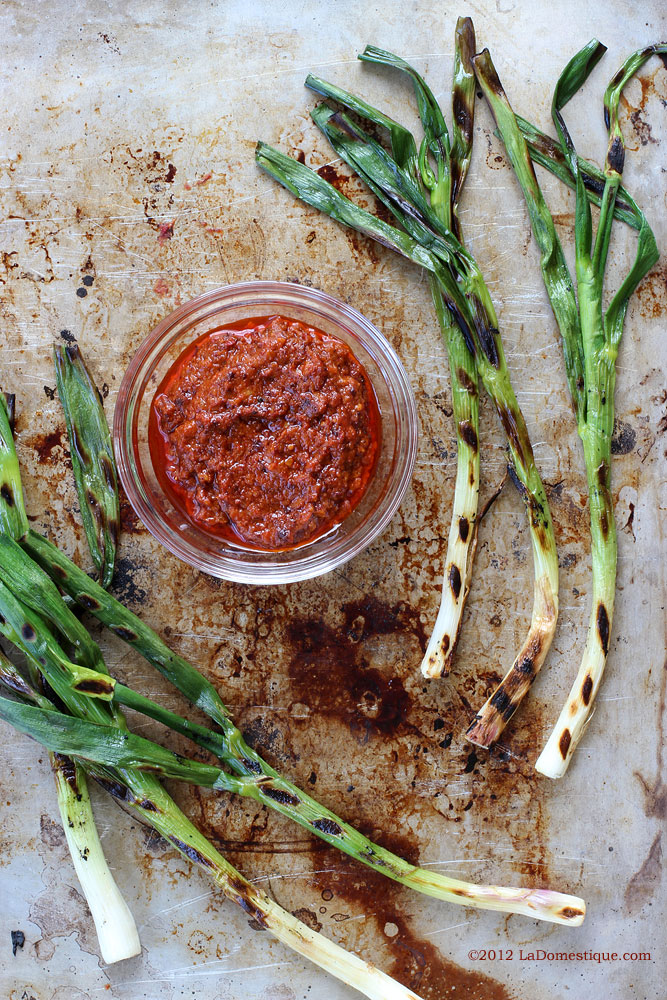 Grilled Spring Onions with Romesco Sauce (c)2012 LaDomestique.com Grilled Spring Onions with Romesco Sauce (c)2012 LaDomestique.com