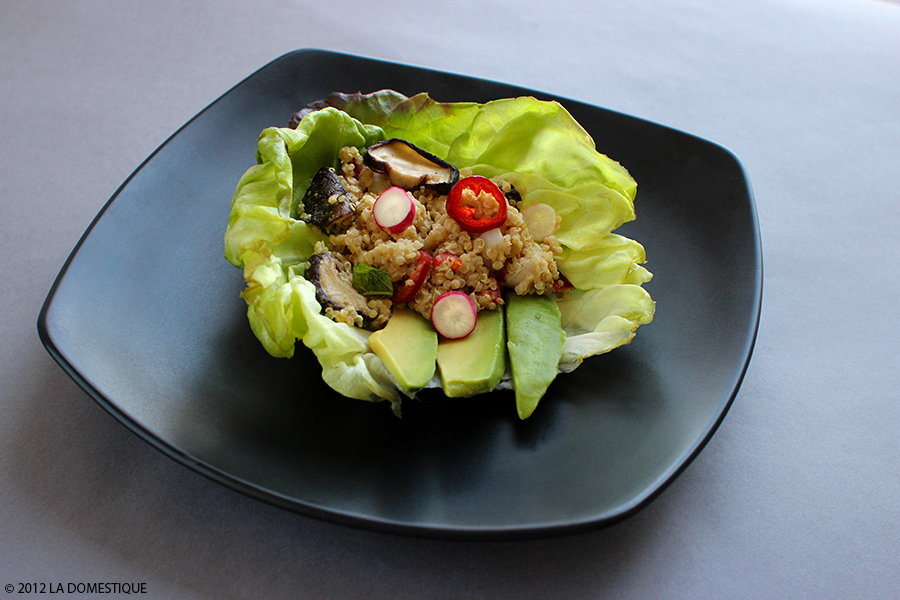 Summer Lettuce Wraps with Quinoa, Avocado, Mushrooms and Tahini Sauce