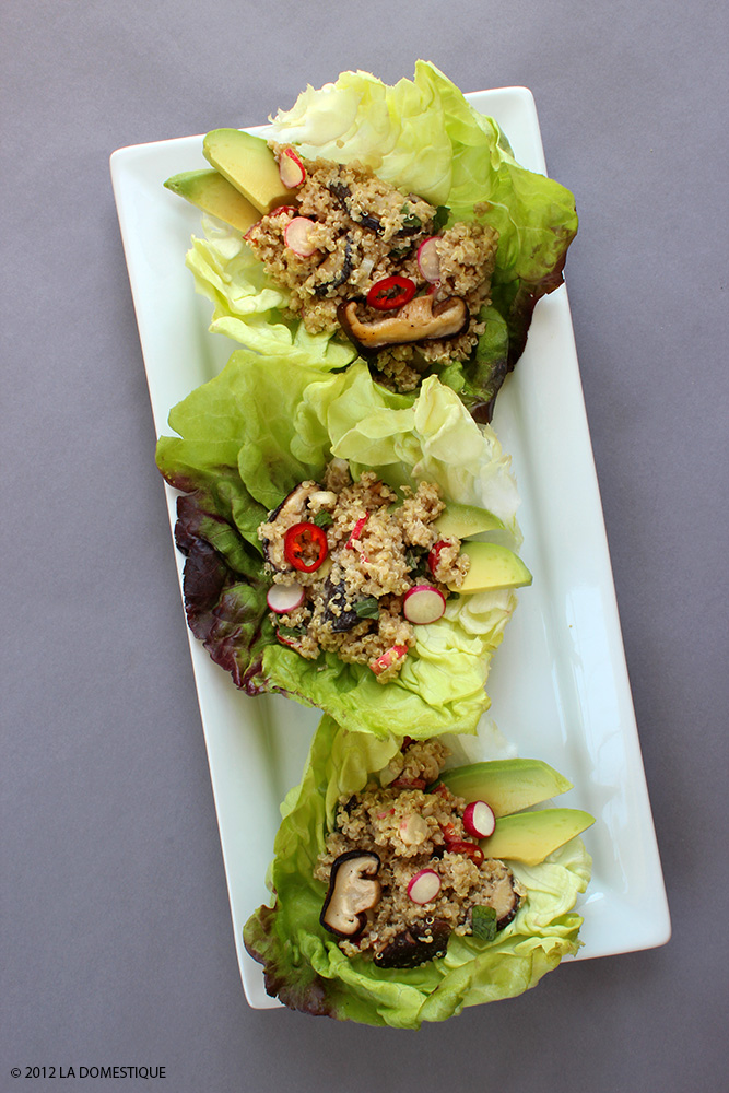 Summer Lettuce Wraps with Quinoa, Avocado, Mushrooms and Tahini Sauce (c)2012 LaDomestique.com Summer Lettuce Wraps with Quinoa, Avocado, Mushrooms and Tahini Sauce (c)2012 LaDomestique.com