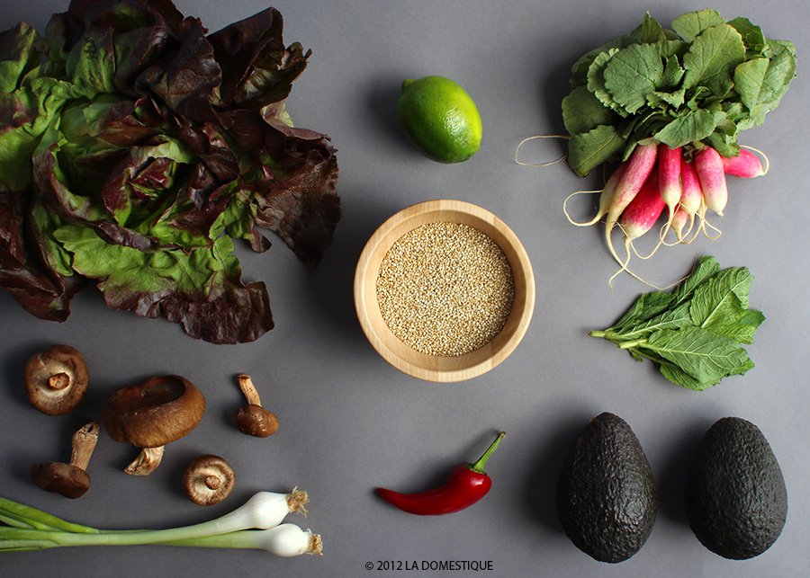 Ingredients for Summer Lettuce Wraps with Quinoa, Avocado, Mushrooms and Tahini Sauce (c)2012 LaDomestique.com Ingredients for Summer Lettuce Wraps with Quinoa, Avocado, Mushrooms and Tahini Sauce (c)2012 LaDomestique.com