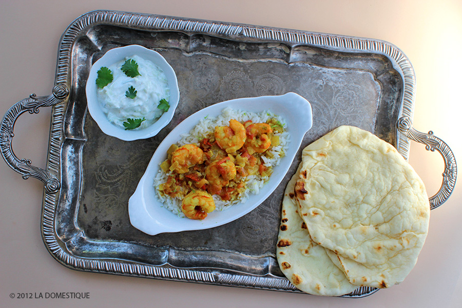Shrimp Madras Curry with Raita & Naan (c)2012 LaDomestique.com