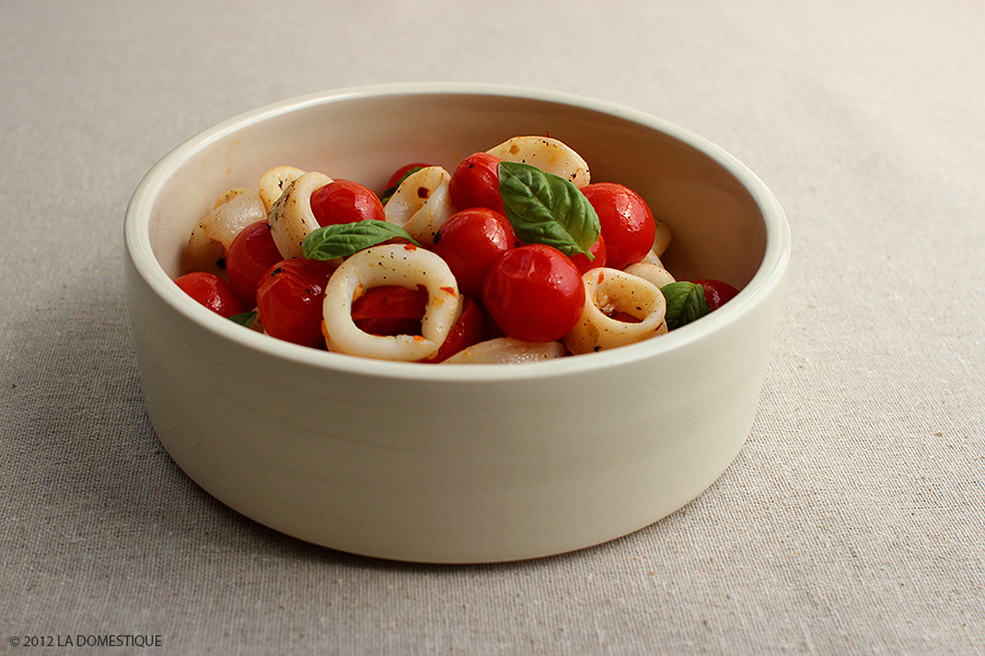 Grilled Squid with Tomatoes and Basil (c)2012 LaDomestique.com Grilled Squid with Tomatoes and Basil (c)2012 LaDomestique.com
