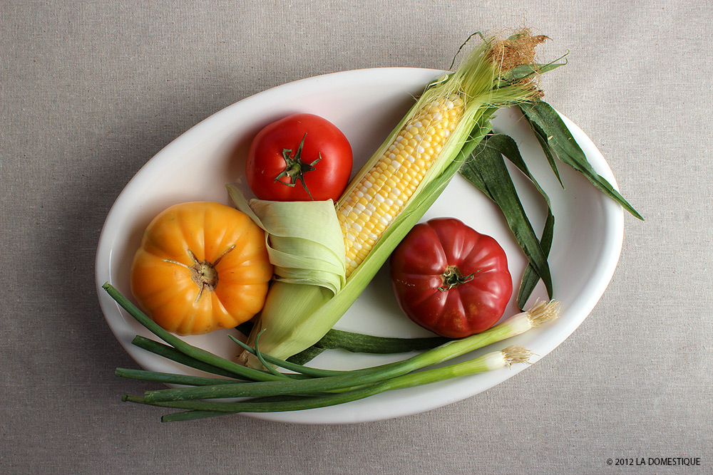 Summer Tomatoes, Corn, and Green Onions (c)2012 LaDomestique.com Summer Tomatoes, Corn, and Green Onions (c)2012 LaDomestique.com