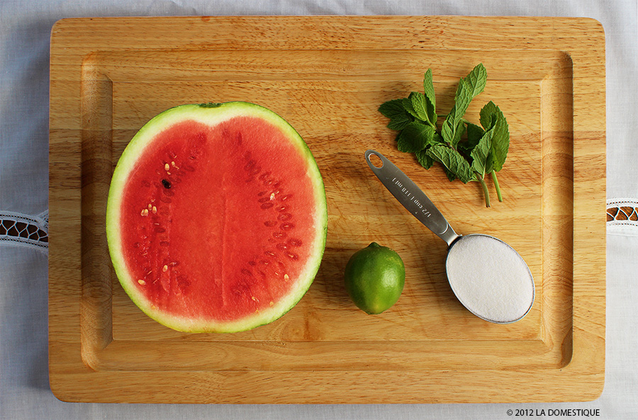 Ingredients for Watermelon Granita with Mint and Lime (c)2012 LaDomestique.com Ingredients for Watermelon Granita with Mint and Lime (c)2012 LaDomestique.com