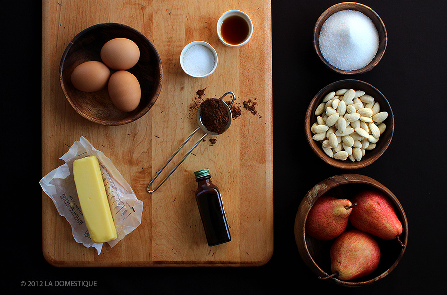 Ingredients for Chocolate Pear Tart (c)2012 La Domestique