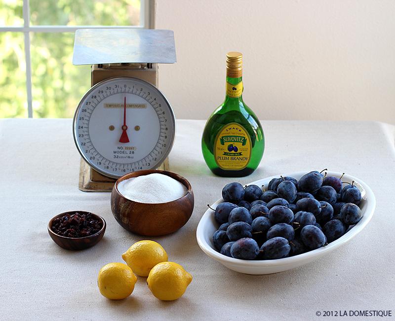 Ingredients for Italian Prune Plum and Cardamom Conserve (c)2012 La Domestique Ingredients for Italian Prune Plum and Cardamom Conserve (c)2012 La Domestique