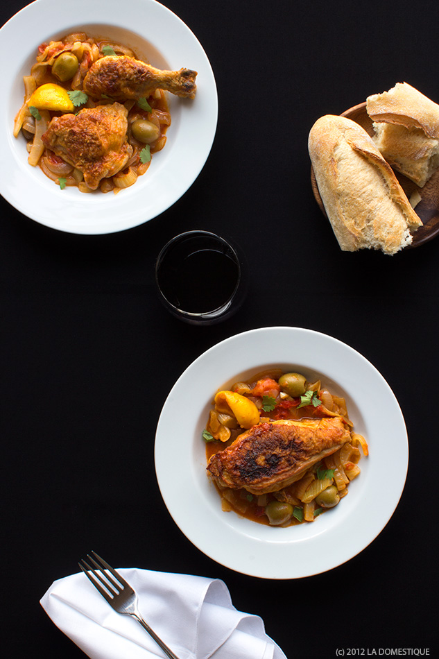 Chicken That Fancies Itself Spanish, with Lemons, Onions, and Olives (c)2012 La Domestique Chicken That Fancies Itself Spanish, with Lemons, Onions, and Olives (c)2012 La Domestique