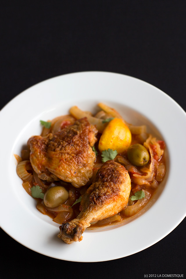 Chicken That Fancies Itself Spanish with Lemons, Onions, and Olives (c)2012 La Domestique Chicken That Fancies Itself Spanish with Lemons, Onions, and Olives (c)2012 La Domestique