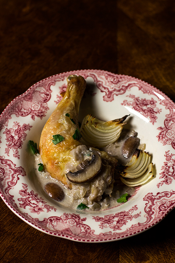 Roast Chicken Legs with Mushroom Sauce (c)2013 La Domestique