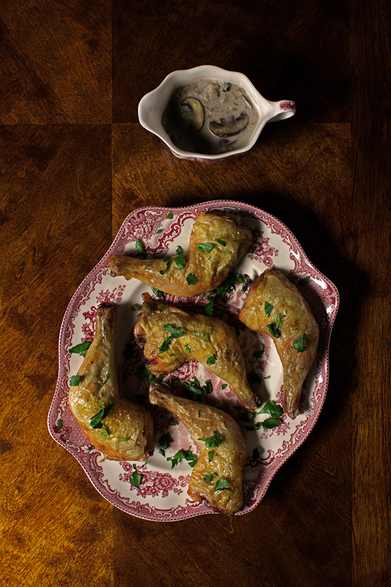 Roast Chicken Legs with Mushroom Sauce (c)2013 La Domestique