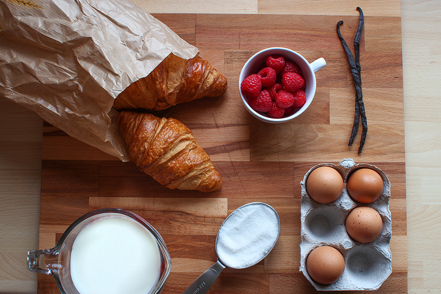 Ingredients for Raspberry Croissant Bread Pudding, photo (c)2013 La Domestique
