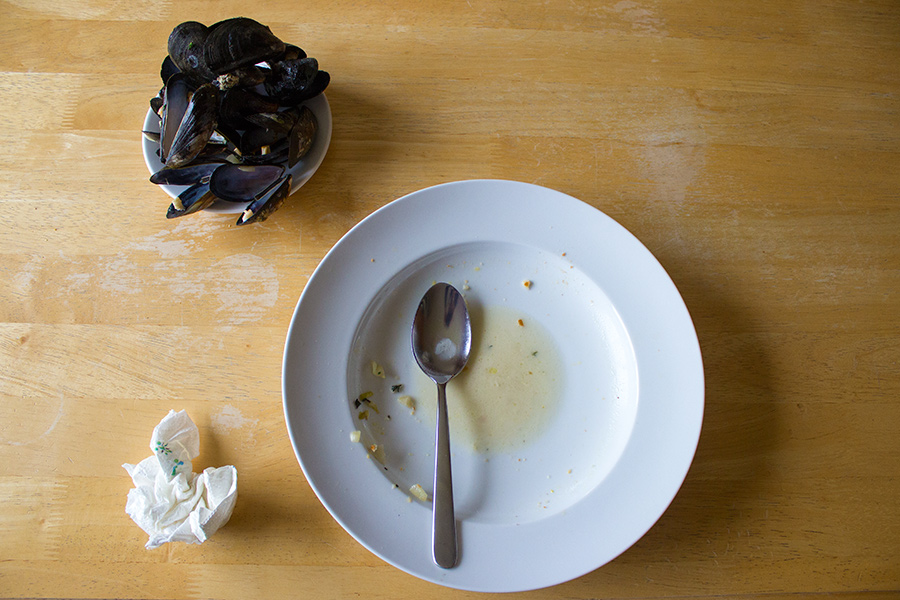 Satisfaction is an empty bowl and a pile of shells (c)2013 La Domestique