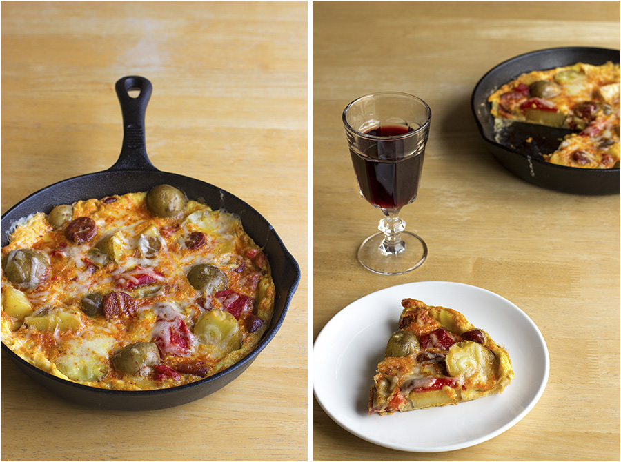 Spanish Tortilla with Red Peppers, Chorizo and Manchego (c)2013 La Domestique