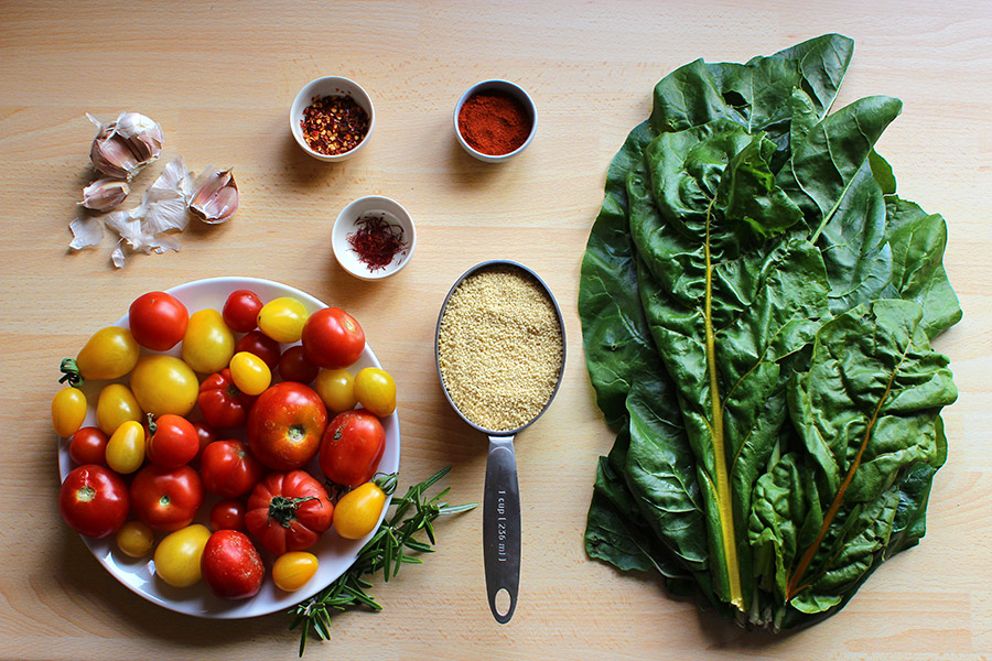 Ingredients for Moorish Roast Squid with Smoky Tomatoes and Saffron Couscous (c)2013 La Domestique