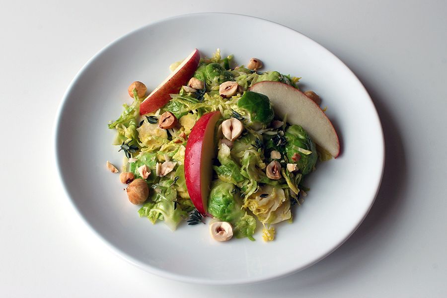 Brussels Sprout Salad with Hazelnuts, Thyme and a Pink Lady