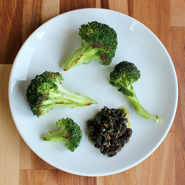 Grilled Broccoli with Black Olive Tapenade