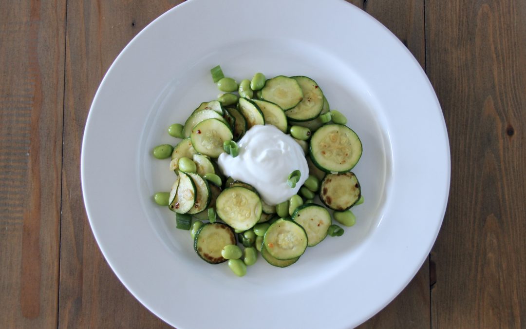 Lemony Courgettes with Edamame, Chile, and Yogurt