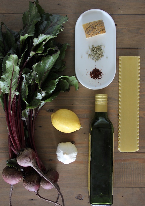 Ingredients Lemony Pasta with Beet Greens, Fennel Seed, and Aleppo Peppers (c)La Domestique