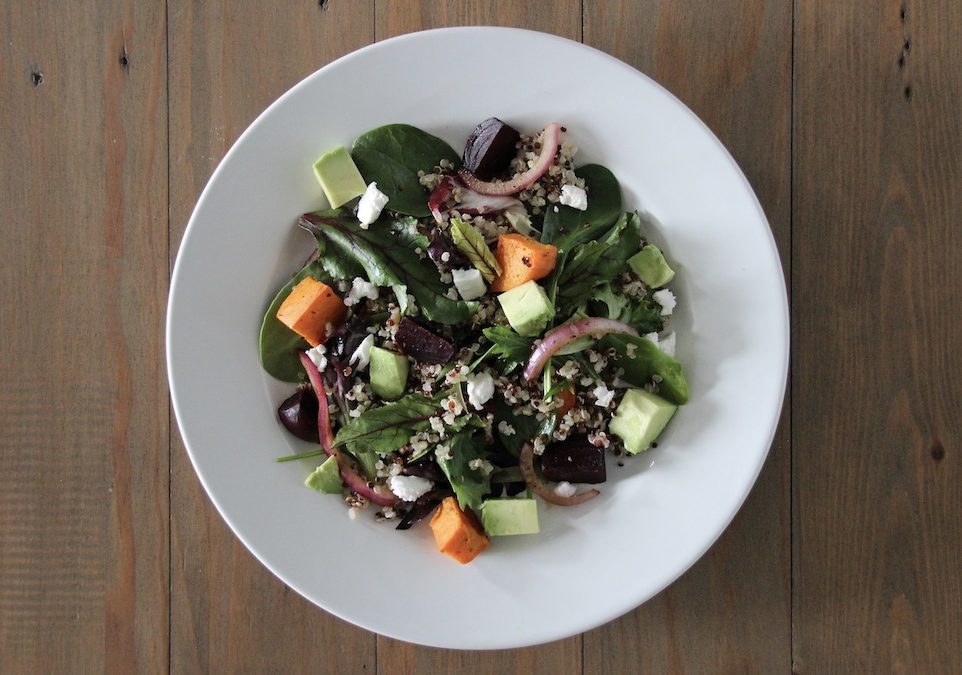 Roasted Beet and Sweet Potato Salad with Quinoa and Balsamic
