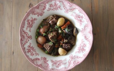 Spring Beef Stew with Mushrooms, Peas, and Baby Potatoes