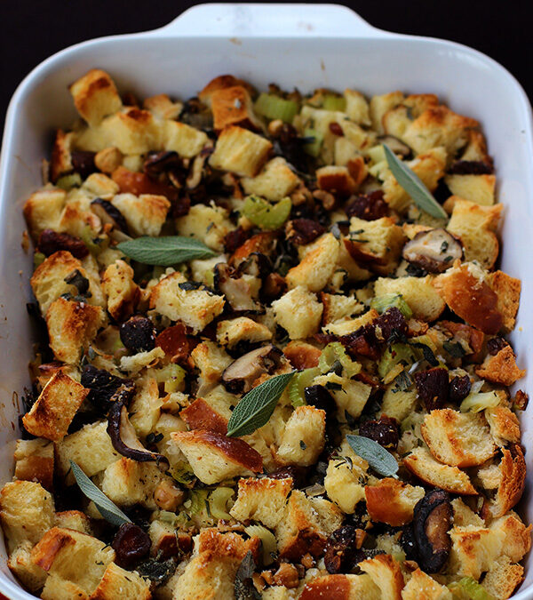 Kosher Thanksgiving: Challah Stuffing with Mushrooms and Hazelnuts