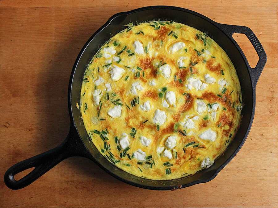 Spring Onion, Pea, and Chive Frittata with Goat Cheese