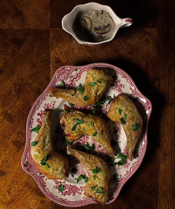 Roast Chicken Legs with Mushroom Sauce